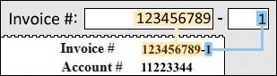 Enter invoice number in first field and the number after the hyphen in the second field